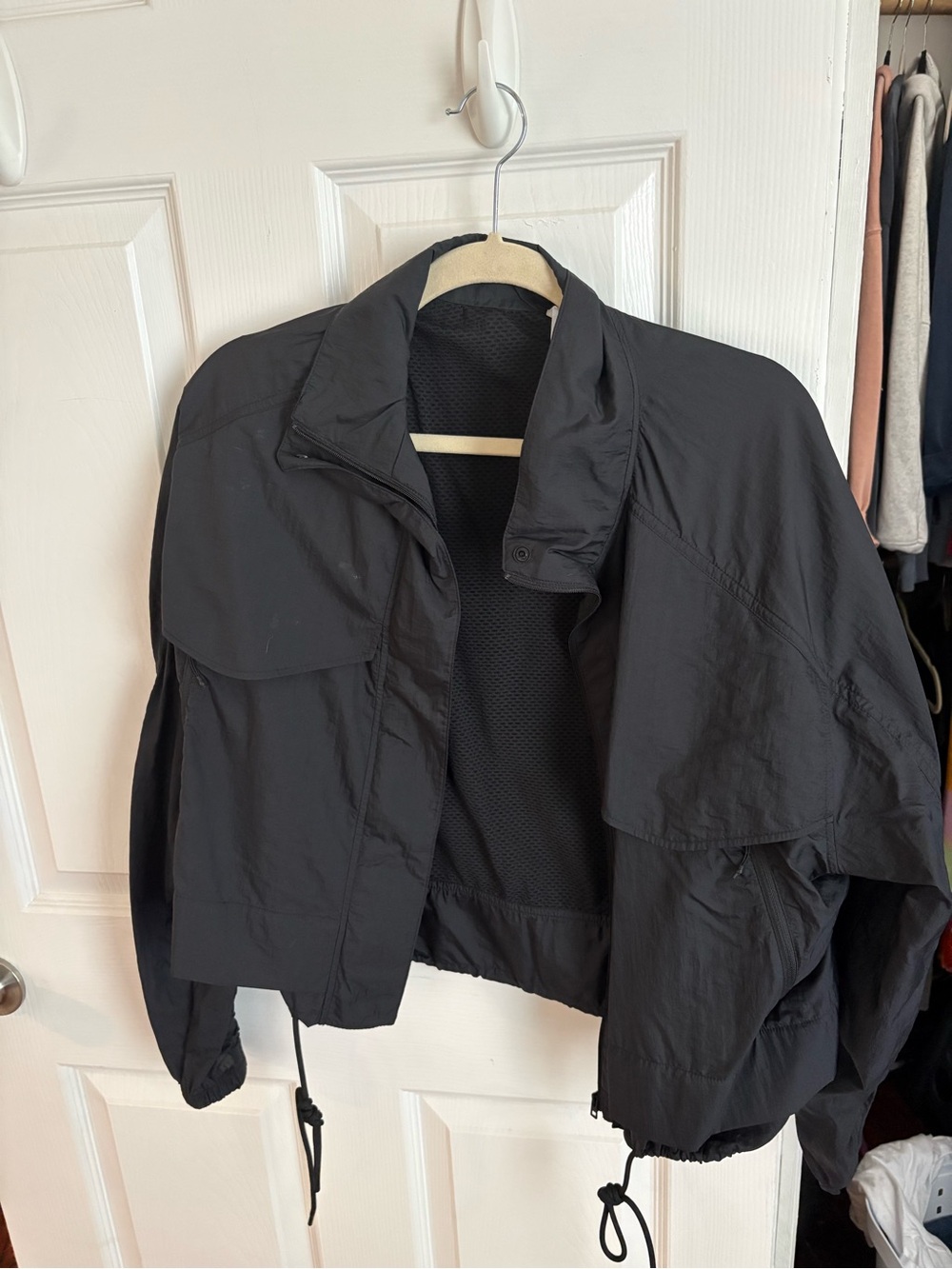 Athleta Black Lightweight Bomber Jacket with Drawstring Hem